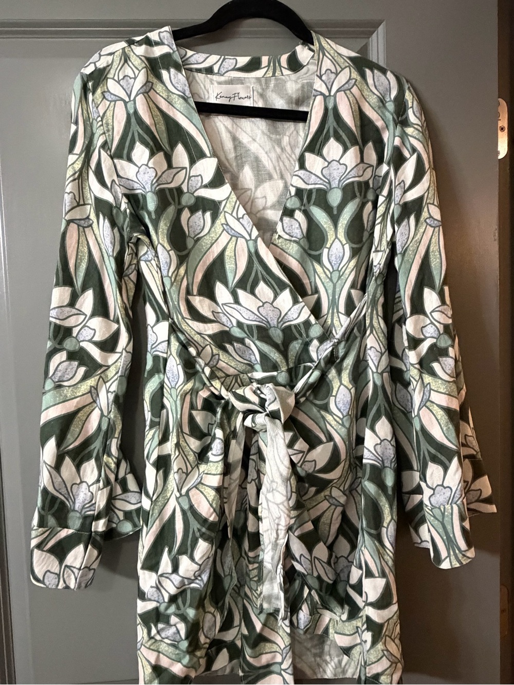 Kenny Flowers Floral Wrap Dress in Olive Green & White